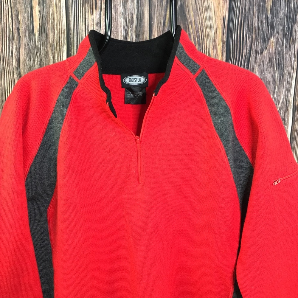 MEISTER Nordic Red Grey Half Zip Sweater XL